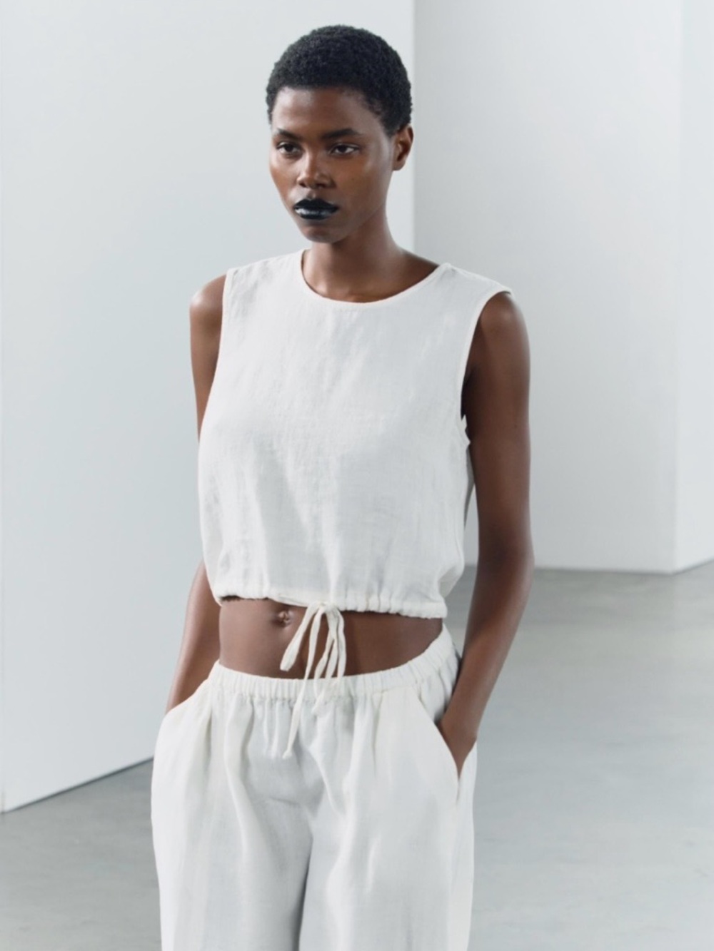 Zara New Linen Crop Top in White from their ZW Collection NWT